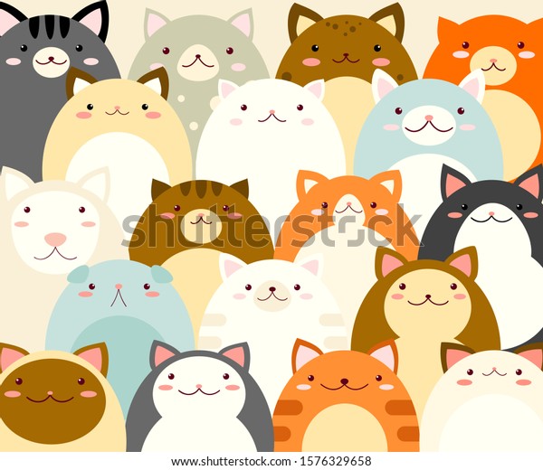 Full Horizontal Background Cute Cartoon Cats Stock Vector (Royalty Free ...