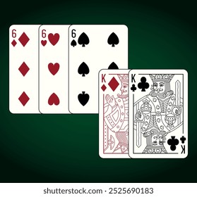 Full House combination, Poker playing cards set. Vector illustration.