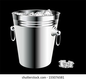 full of ice bucket isolated on black background