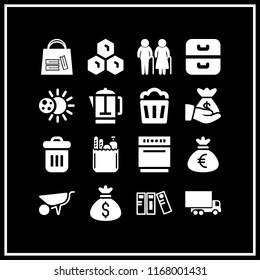 full icon. 16 full vector set. elderly couple silhouettes with canes, dishwasher, wheelbarrow and honeycomb icons for web and design about full theme