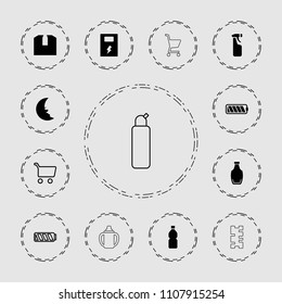 Full icon. collection of 13 full filled and outline icons such as bottle, battery, shopping cart, cleanser, cargo container, crescent. editable full icons for web and mobile.