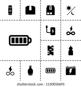 Full icon. collection of 13 full filled icons such as cleanser, domino, cargo container, battery, bottle, ful battery, sun and moon. editable full icons for web and mobile.