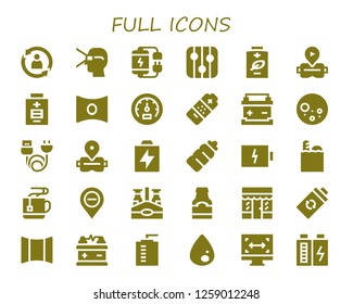  full icon set. 30 filled full icons. Simple modern icons about  - Rotate, Virtual reality, Battery, Levels, Panorama, Speedometer, Full moon, Charge, Plastic bottle, Groceries