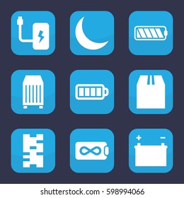 full icon. Set of 9 filled full icons such as cargo container, baterry, crescent, battery, endless battery