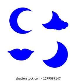 full icon set about lips, moon and moon and cloud vector set