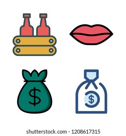 full icon set. vector set about lips, milk and money bag icons set.