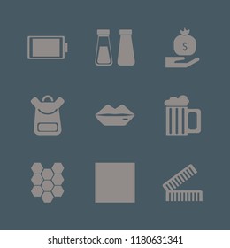 full icon. full vector icons set combs, beer bottle, lips and money bag hand