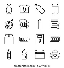Full icons set. set of 16 full outline icons such as baby food, baby bottle, cleanser, battery, cargo container, baterry, bottle, ful battery, beer mug