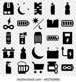Full icons set. set of 25 full filled icons such as baby food, cleanser, battery, cargo container, baterry, crescent, ful battery, beer mug, moon and stars, bottle