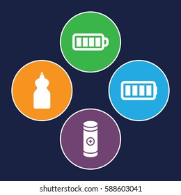 full icons set. Set of 4 full filled icons such as cleanser, baterry, battery