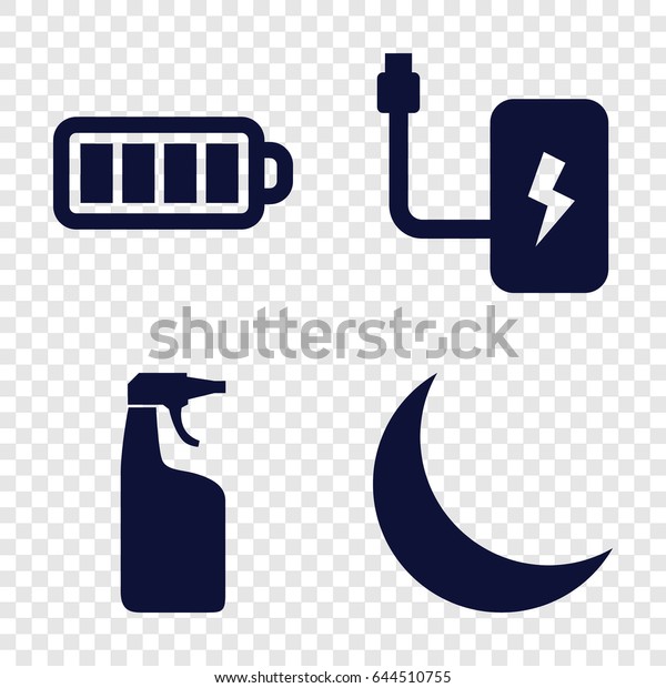 Full icons set. set of 4 full filled icons such\
as cleanser, baterry,\
crescent