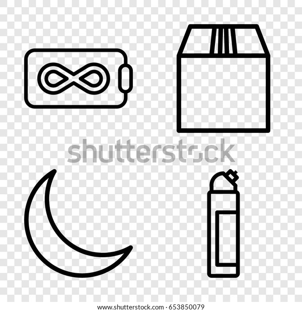 Full icons set. set of 4 full outline\
icons such as cleanser, cargo container,\
crescent