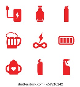 Full icons set. set of 9 full filled icons such as baby bottle, cleanser, bottle, ful battery, beer mug, battery