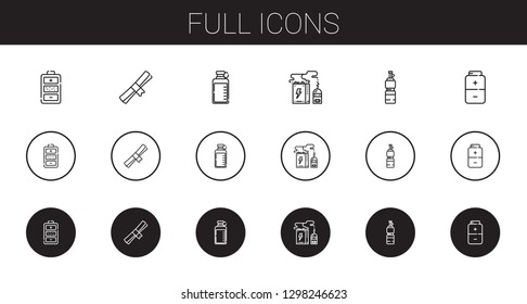 full icons set. Collection of full with battery, degree, bottle. Editable and scalable full icons.