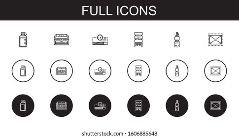 full icons set. Collection of full with bottle, chest, progress bar, water dispenser, expand. Editable and scalable full icons.