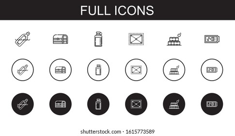 full icons set. Collection of full with bottle, chest, expand, bottles, battery. Editable and scalable full icons.