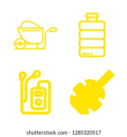 full icons set with mp, wheelbarrow and bottle vector set