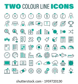 A full icon-set featuring 72 line-based, two colour icons