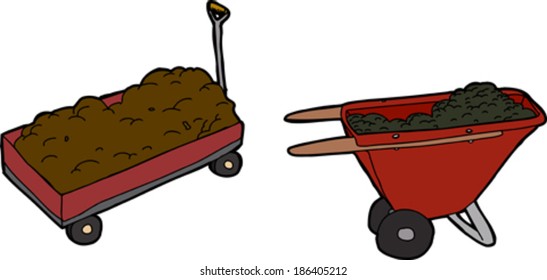 Full illustrated wheel barrows on white background