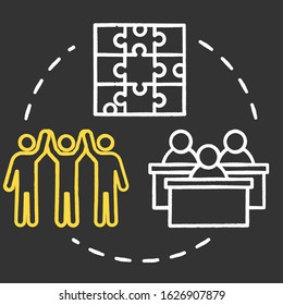 Full inclusion chalk RGB color concept icon. Student group dynamics. Diverse community assistance. Inclusive education idea. Vector isolated chalkboard illustration on black background