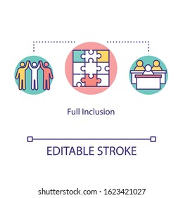 Full inclusion concept icon. Student equality. Diverse community. Positive support. Inclusive education idea thin line illustration. Vector isolated outline RGB color drawing. Editable stroke