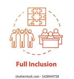 Full Inclusion Concept Icon. Student Group In Class. Diverse Community. Positive Support. Inclusive Education Idea Thin Line Illustration. Vector Isolated Outline RGB Color Drawing. Editable Stroke