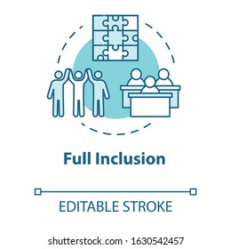 Full Inclusion Concept Icon. Student Group Dynamics. Diverse Community. Class Teamwork. Inclusive Education Idea Thin Line Illustration. Vector Isolated Outline RGB Color Drawing. Editable Stroke