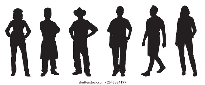full isolated standing people occupation silhouette