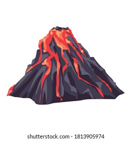 Icono de volcán volcánico de lava completa. Caricatura del ícono del vector volcán volcánico completo lava para diseño web aislado en fondo blanco