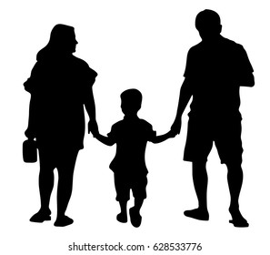 Full length of black silhouette vector family on white background