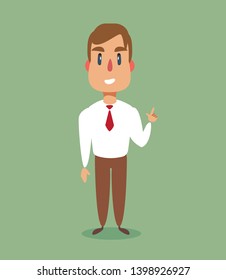 Full length of business man pointing his finger up. Business man with finger pointing up. Vector flat design illustration isolated on background.