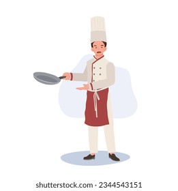 Ilustración completa del chef. Chef profesional masculino en el sombrero de Chef Ilustración de dibujos animados de vector plano