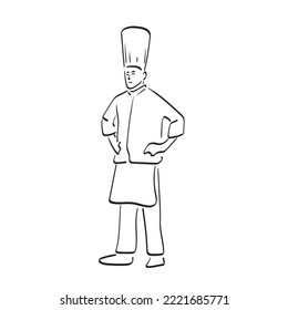 full length of chef standing with arms akimbo illustration vector hand drawn isolated on white background line art.