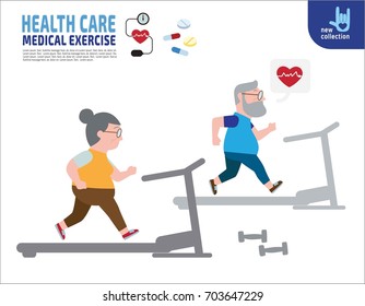 Full length couple senior overweight exercising on trainer machine.Health care lifestyle weight loss concept.
Vector flat style cartoon character design illustration.
Isolated