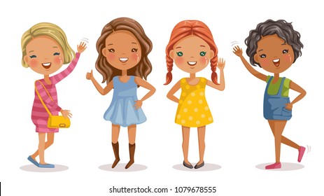 Full Length Cute Little Girls Dress Stock Vector (Royalty Free ...