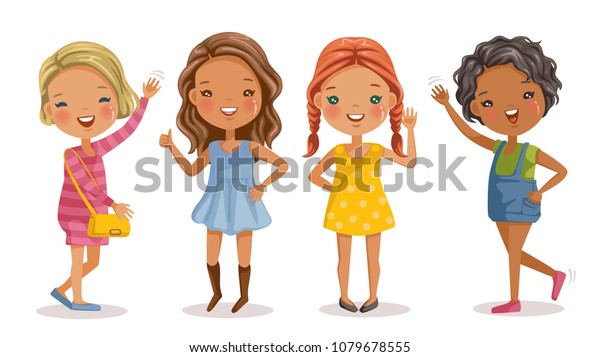 Full Length Cute Little Girls Dress Stock Vector (Royalty Free ...