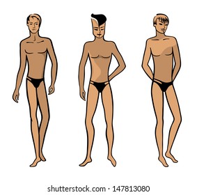 Full length front view of a standing naked man. Created in Adobe Illustrator. EPS 8.