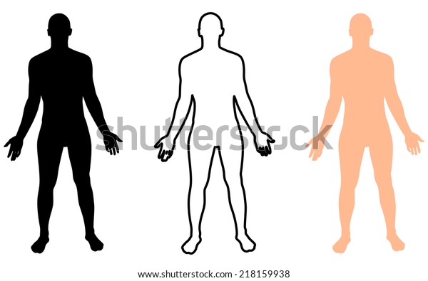 Full Length Front View Of A Standing Naked Man Male Body Silhouette