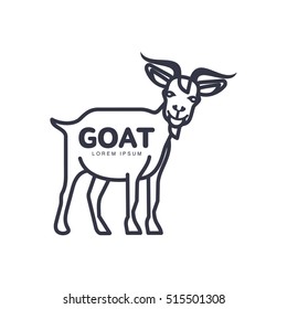 Full length goat outline logo template for meat and dairy products, cartoon vector illustration on white background. Side view goat standing design for dairy, meat, farm products logo design
