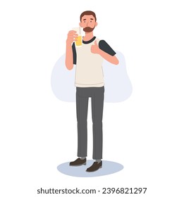 Full length Happy Smiling Man with Thumbs Up and Beer Mug