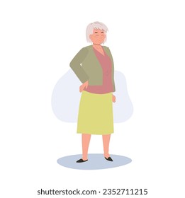 Full Length Illustration of a Happy Elderly Woman. Joyful Senior Lady