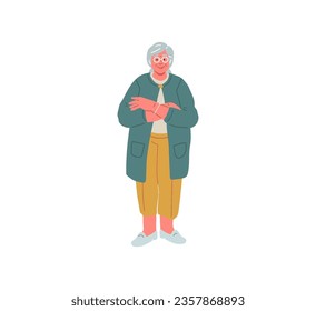 Full length illustration of happy senior lady standing isolated on white background.Vector illustration