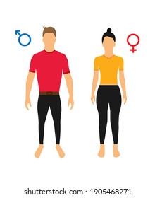 Full Length Illustration Of Man And Woman. Avatars Of People. Flat Style. Silhouettes Of A Man And A Woman In Full Growth, Standing, Black. Female And Male Signs. Vector Illustration