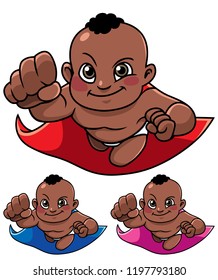 Full length illustration of super baby smiling while flying.