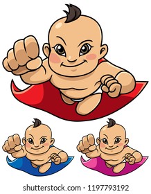 Full length illustration of super baby smiling while flying.