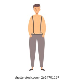 Full length illustration of a young smiling man standing with hands in pockets