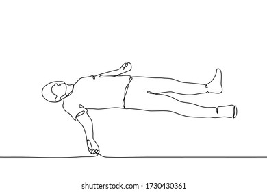 The full length male body lies on the floor. The concept of loss of strength, loss, fatigue, dead man, lose consciousness, fall, be defeated. Can be used for animation
