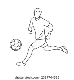 full length of male soccer player running with ball illustration vector hand drawn isolated on white background