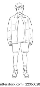 full length man with casual fashion outline character cartoon illustration