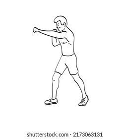 full length of man punching without gloves illustration vector hand drawn isolated on white background line art.